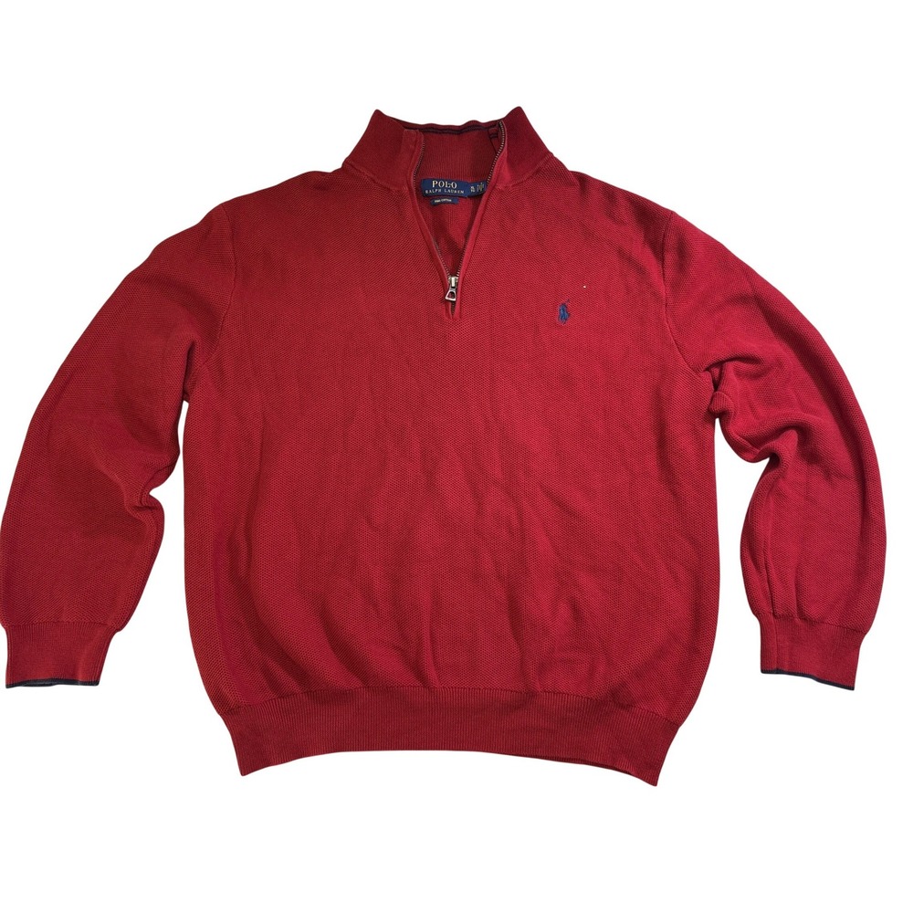 Polo Ralph Lauren Red Pima Cotton Quarter Zip Sweater Mens‎ XL Textured Knit
